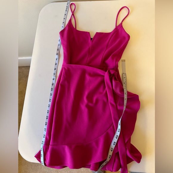 Lulu’s Fuchsia Pink Mini Half Wrap Strappy Dress - Picture 4 of 4